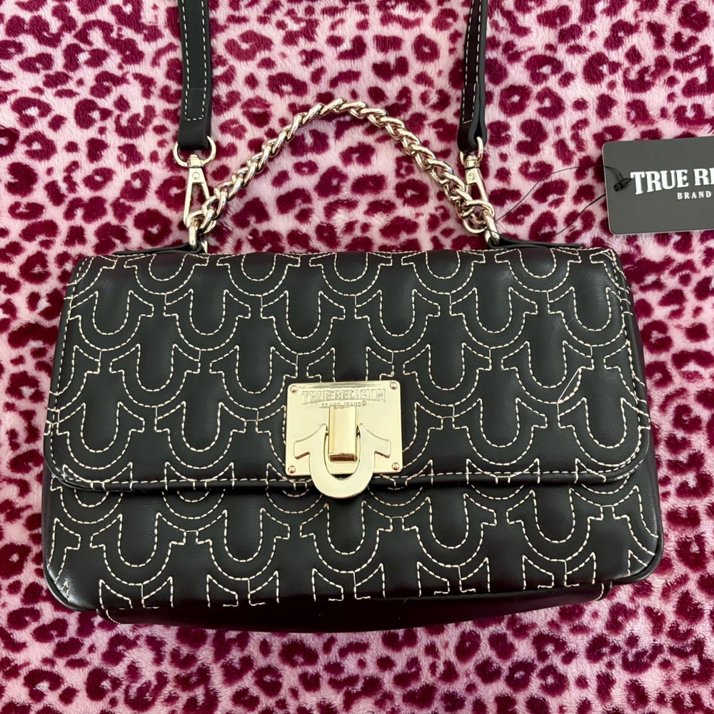 True Religion Black and Gold Crossbody Bag